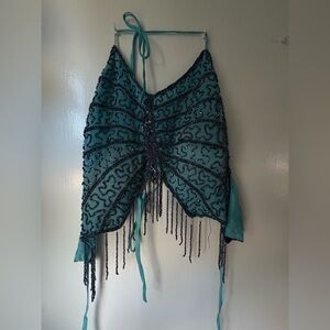 Teal Beaded Butterfly Halter Top